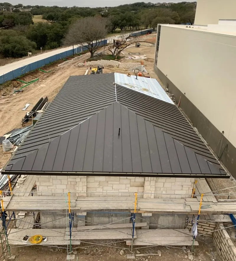 Metal roof new construction with scaffolding in Chico